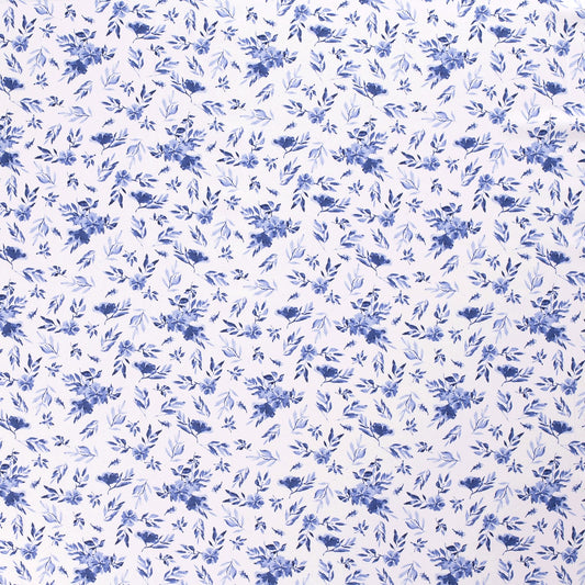 Bomullspoplin Flowers Optical White