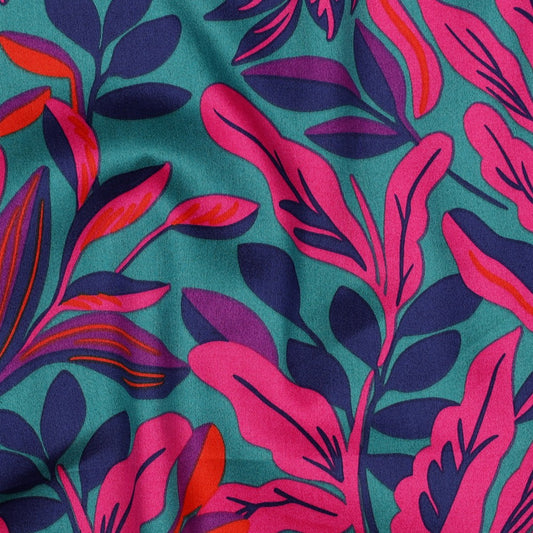 Nerida Hansen - Cotton Satin - Lush Leaves - Bomull - Petrol