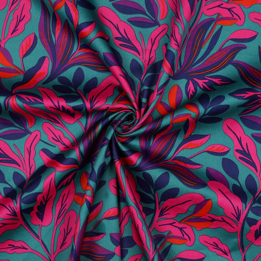 Nerida Hansen - Cotton Satin - Lush Leaves - Bomull - Petrol