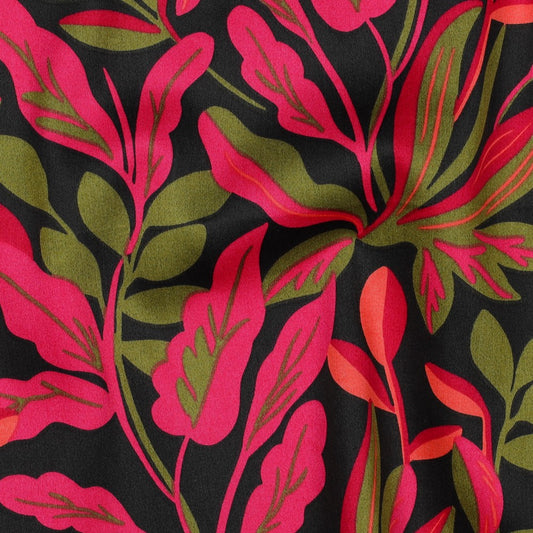 Nerida Hansen - Cotton Satin - Lush Leaves - Bomull - Jet Black