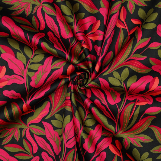 Nerida Hansen - Cotton Satin - Lush Leaves - Bomull - Jet Black