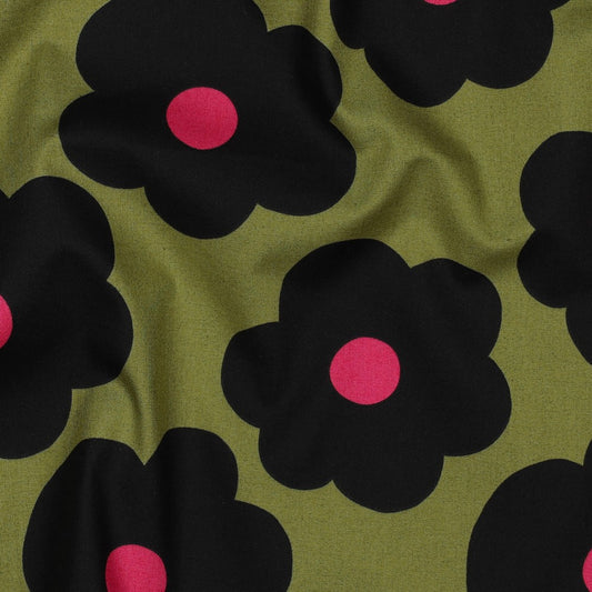 Nerida Hansen - Fine Poplin - Big Flower - Bomull - Moss Green