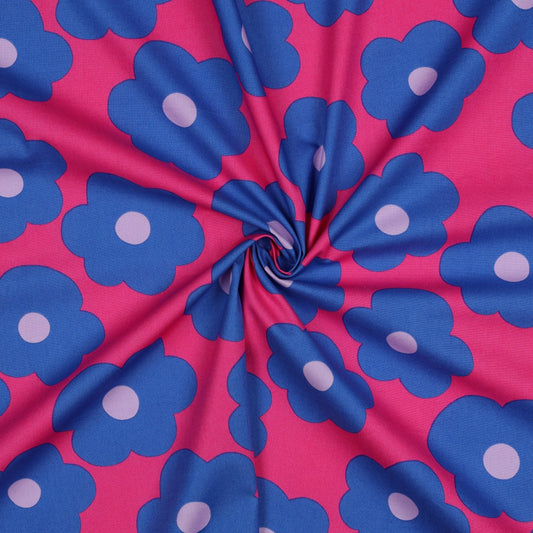 Nerida Hansen - Fine Poplin - Big Flower - Bomull - Bright Pink