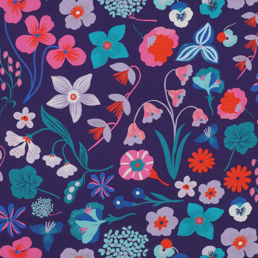 Nerida Hansen - Fine Poplin - Meadow Flower - Bomull - Dark Purple