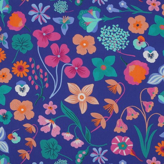 Nerida Hansen - Fine Poplin - Meadow Flower - Bomull - Royal Blue