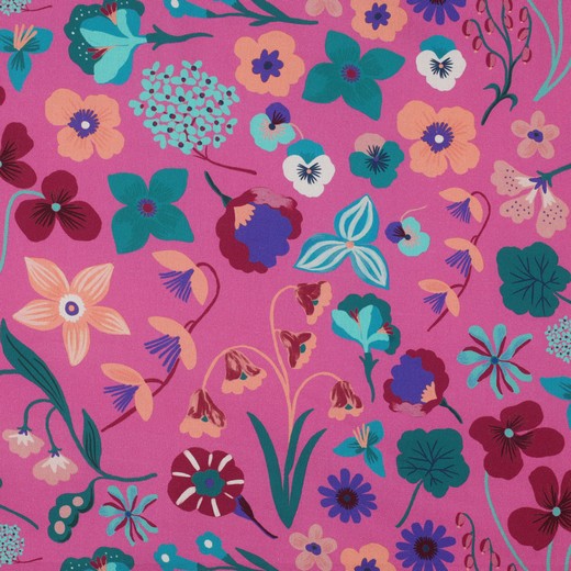 Nerida Hansen - Fine Poplin - Meadow Flower - Bomull - Pink