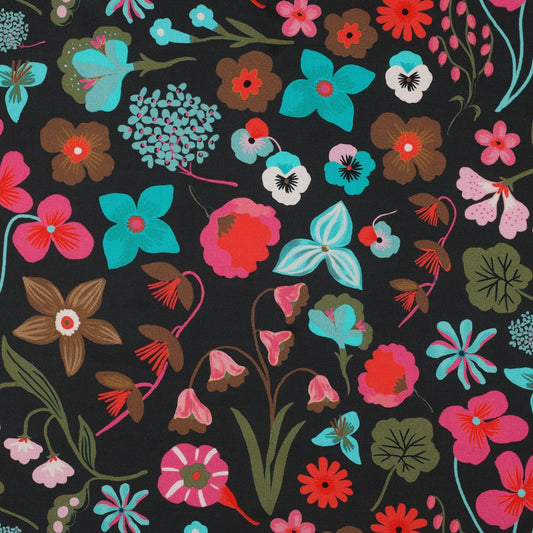 Nerida Hansen - Fine Poplin - Meadow Flower - Bomull - Jet Black