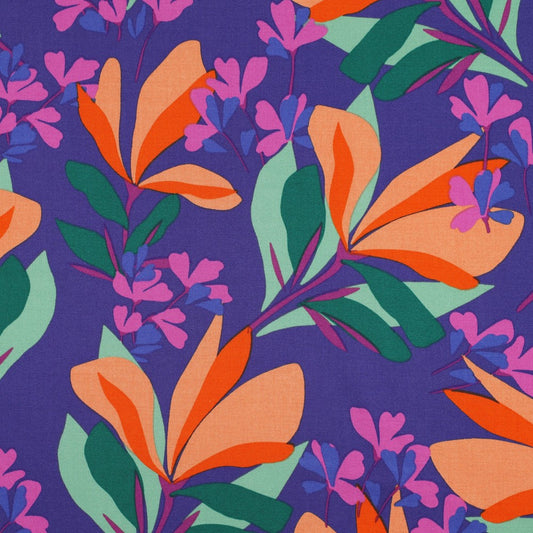 Nerida Hansen - Rosella Stretch - Spring Garden - Viskos - Royal Blue, Apricot