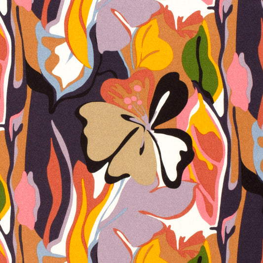 Mönstrad Viskos - Twill - Abstrakt, Blommor - Flerfärgad Brun