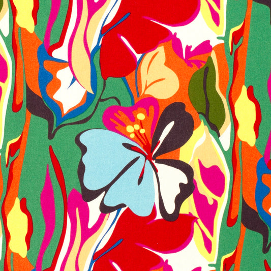 Mönstrad Viskos - Twill - Abstrakt, Blommor - Flerfärgad, Grön