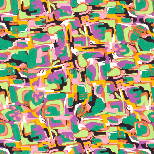 Mönstrad Viskos - Poplin - Abstrakt - Flerfärgad, Grön
