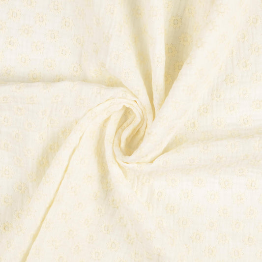 Broderad Muslin - Double Gauze - Bomull - Blommor - Off-White