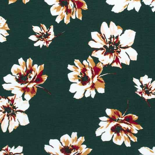 Mönstrad Viskos - Crepe - Blommor - Dark Green