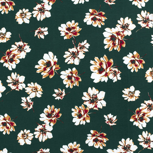 Mönstrad Viskos - Crepe - Blommor - Dark Green