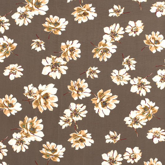 Mönstrad Viskos - Crepe - Blommor - Taupe