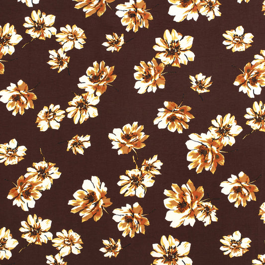 Mönstrad Viskos - Crepe - Blommor - Dark Brown