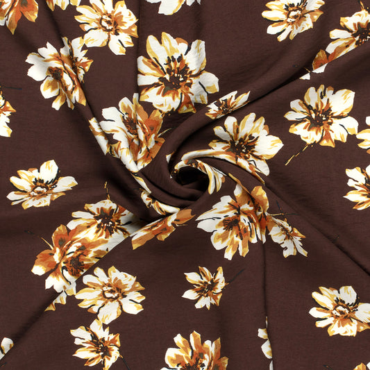 Mönstrad Viskos - Crepe - Blommor - Dark Brown