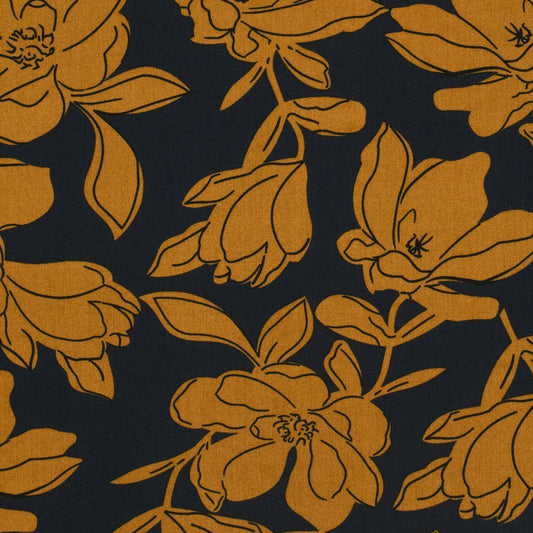 Mönstrad Viskos - Poplin - Blommor - Navy