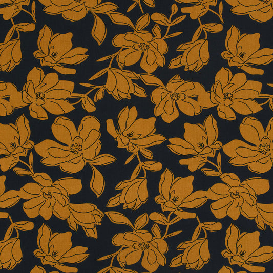 Mönstrad Viskos - Poplin - Blommor - Navy