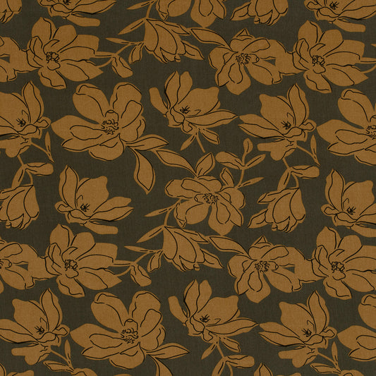 Mönstrad Viskos - Poplin - Blommor - Khaki Green