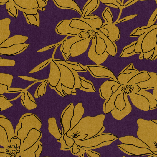 Mönstrad Viskos - Poplin - Blommor - Purple