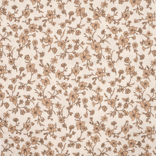 Mönstrad Bomullspoplin - Bomull - Blommor - Beige